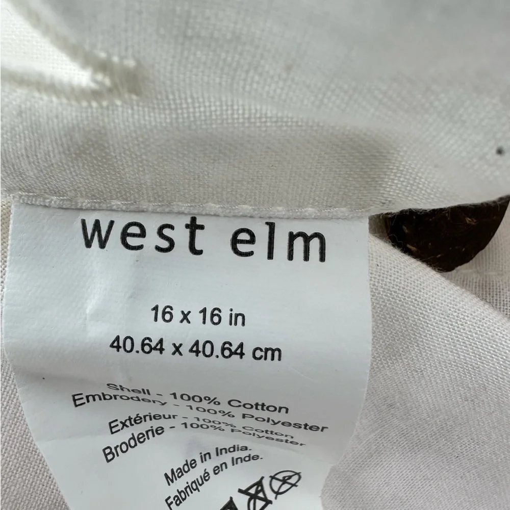 West Elm Fringed Woven Pillow Cover Burnt Orange Aqua 16” x 16”